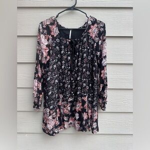 Free People Lucky Loosie Floral Swing Dress Women's Onyx Black Combo XS (C4)